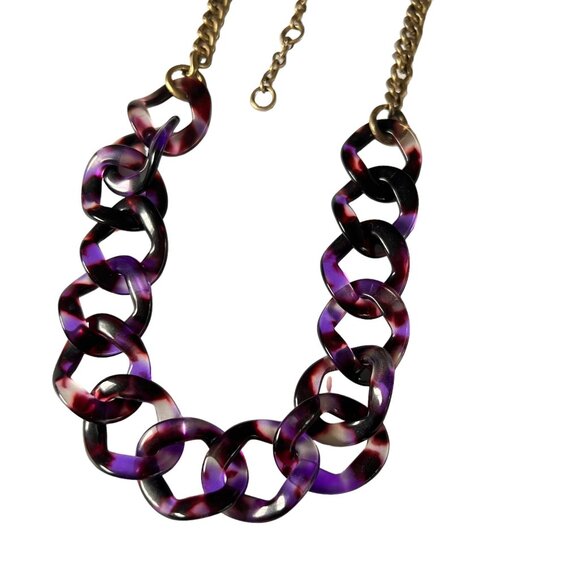 J.Crew Chunky Purple Marbled Acrylic Chain Link Necklace With Brass Tone… - Picture 8 of 9